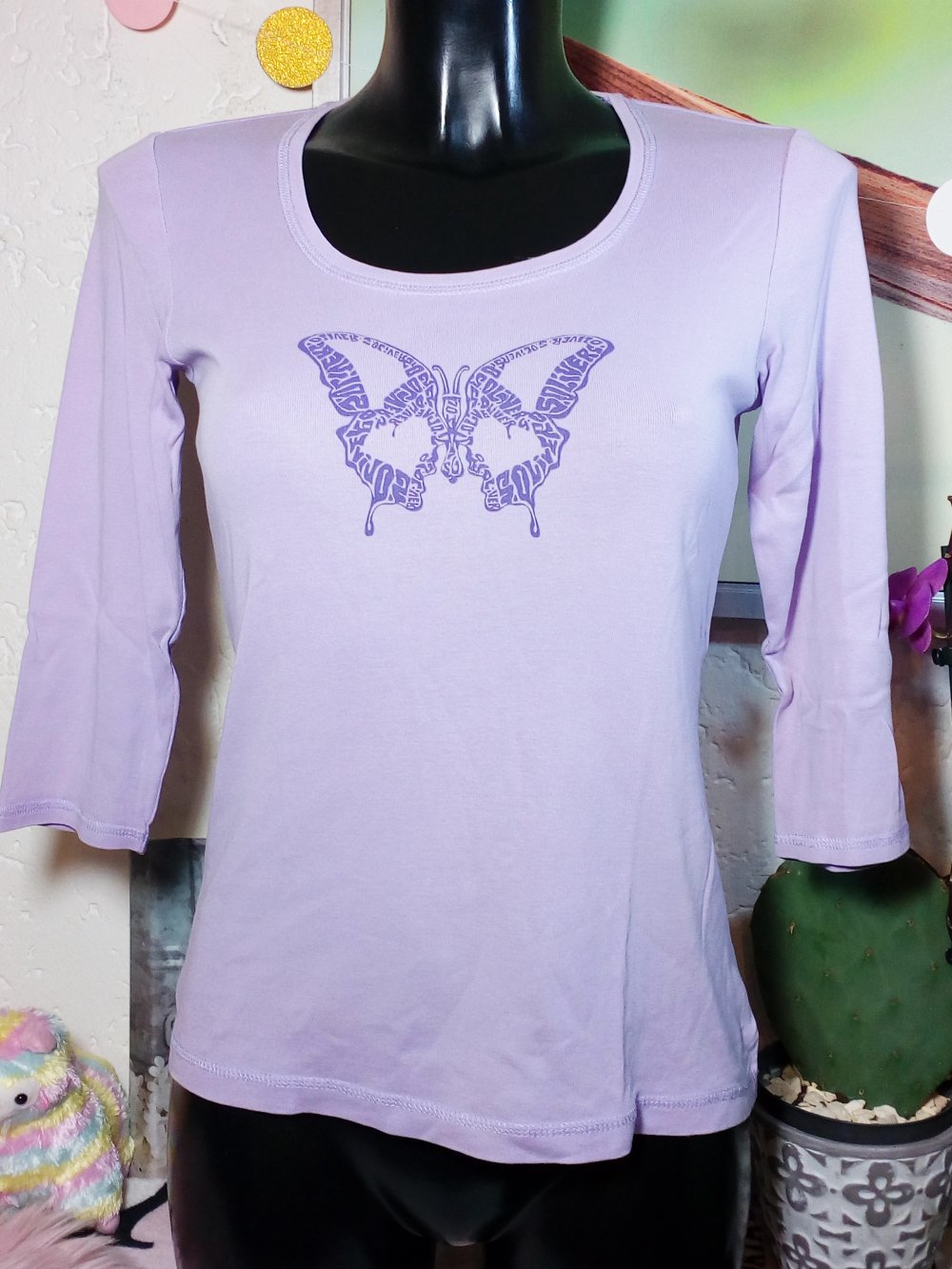 Süßes s. Oliver Shirt mit Schmetterling Print Flieder Helllila Gr 38 M Medium Purple Butterfly Shirt