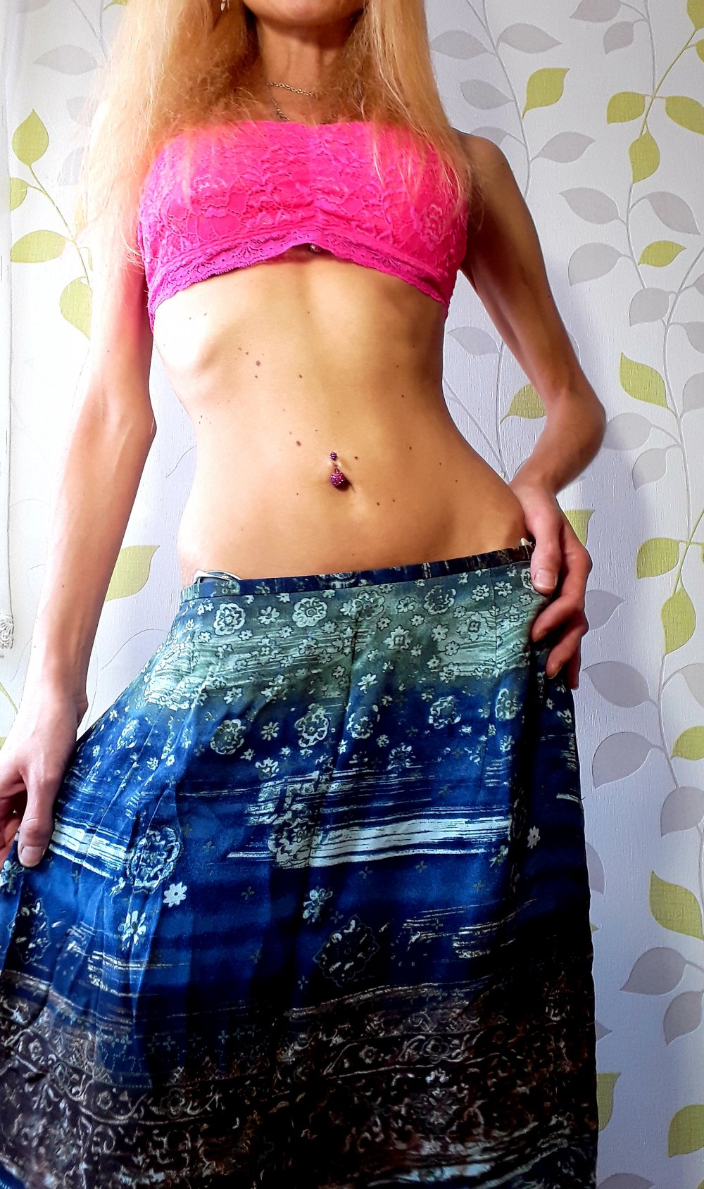 Chiffon Volant 2Lagen Hammer Maxi Rock Gr 38 Kunterbunte Muster Blautöne