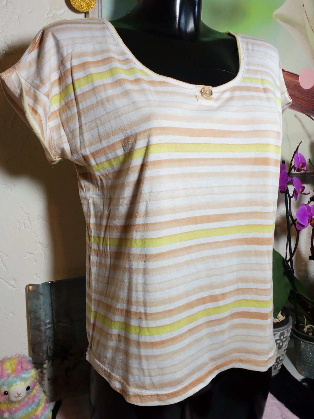 Lässiges edc by Esprit Streifen Shirt mit Deko Knopf Gr 38 M Medium gekrempelte Ärmel Hippie