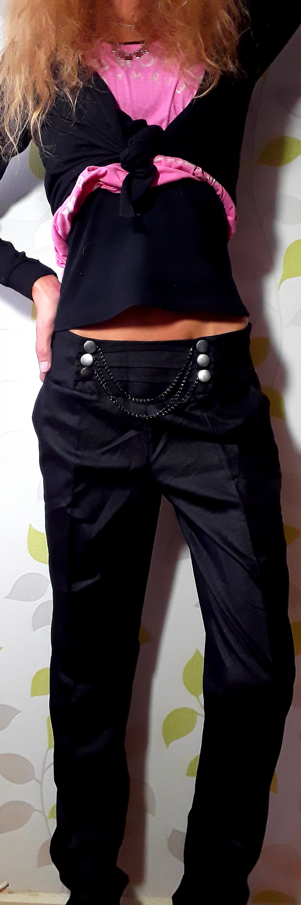 NEU! Exklusive KouCla Business Hose mit Knöpfen und Ketten Gr S 36 Schwarz  