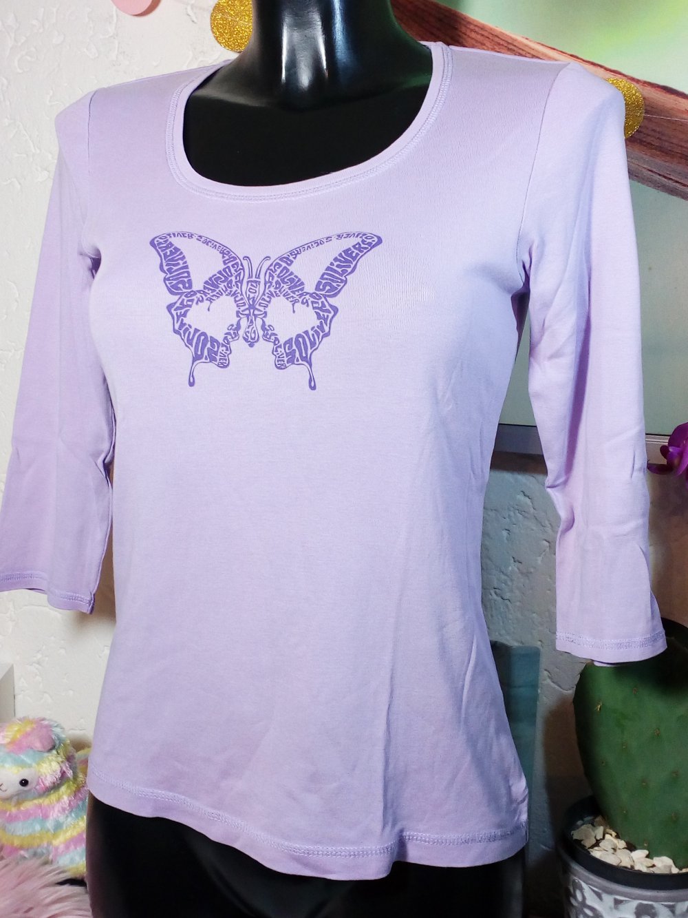 Süßes s. Oliver Shirt mit Schmetterling Print Flieder Helllila Gr 38 M Medium Purple Butterfly Shirt