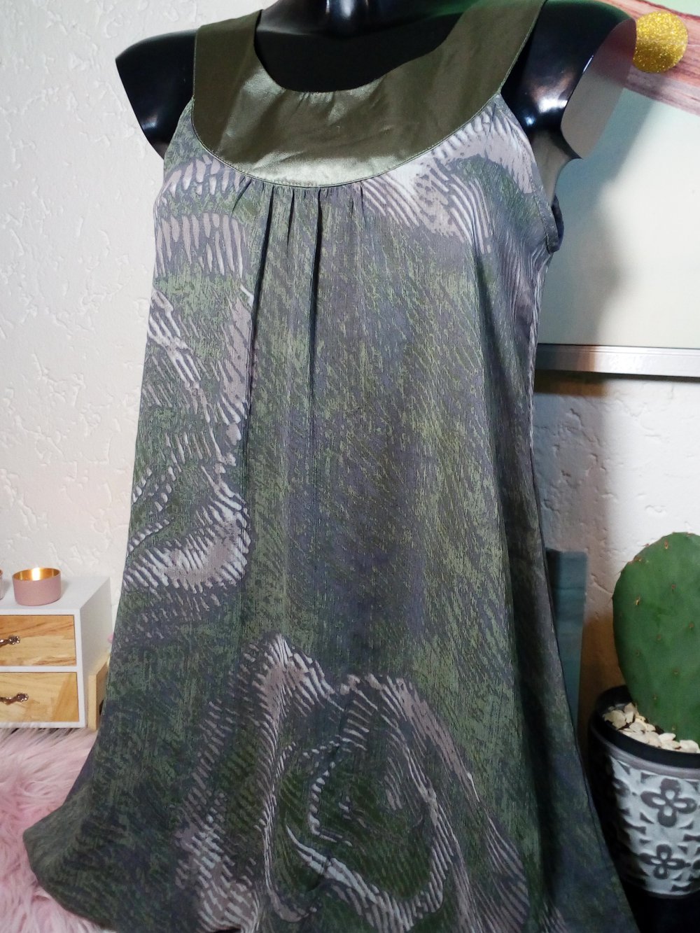 Sommer okay Ballon Minikleid Chiffon 2 Lagen Satin Borte am Ausschnitt Gr 36 S Small Mini Dress