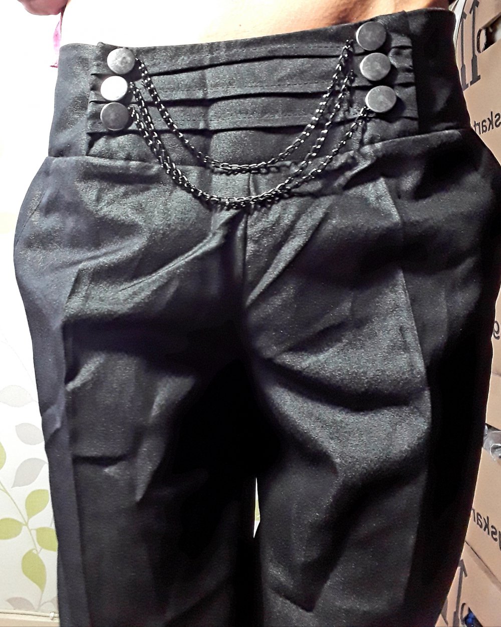 NEU! Exklusive KouCla Business Hose mit Knöpfen und Ketten Gr S 36 Schwarz  