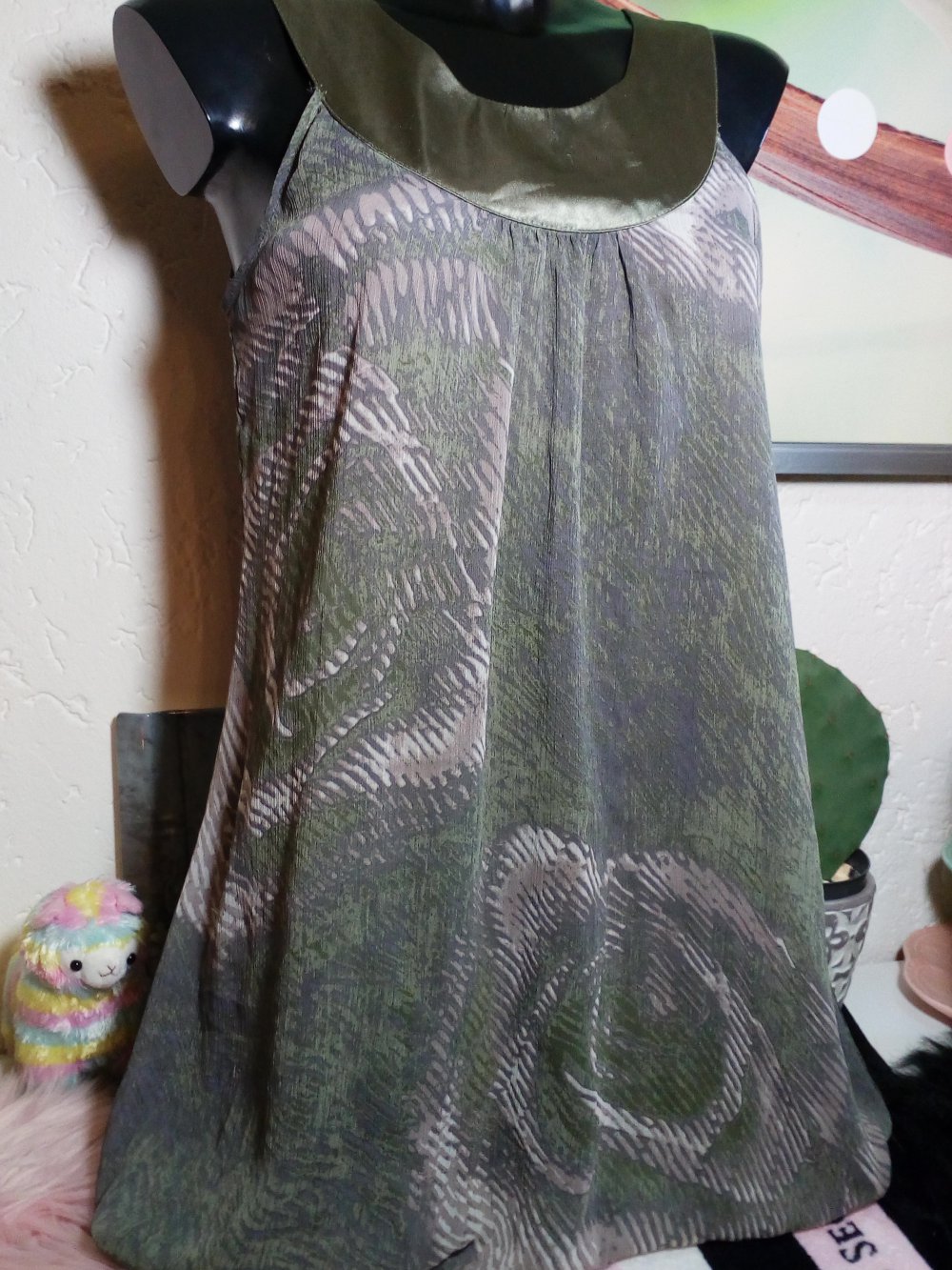 Sommer okay Ballon Minikleid Chiffon 2 Lagen Satin Borte am Ausschnitt Gr 36 S Small Mini Dress