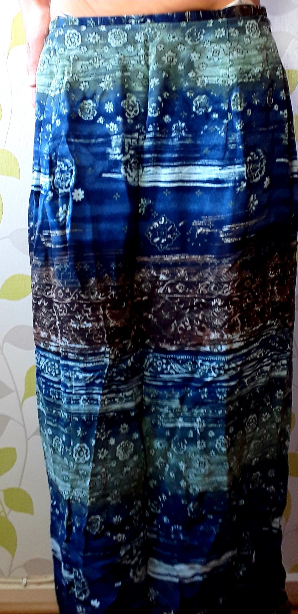 Chiffon Volant 2Lagen Hammer Maxi Rock Gr 38 Kunterbunte Muster Blautöne