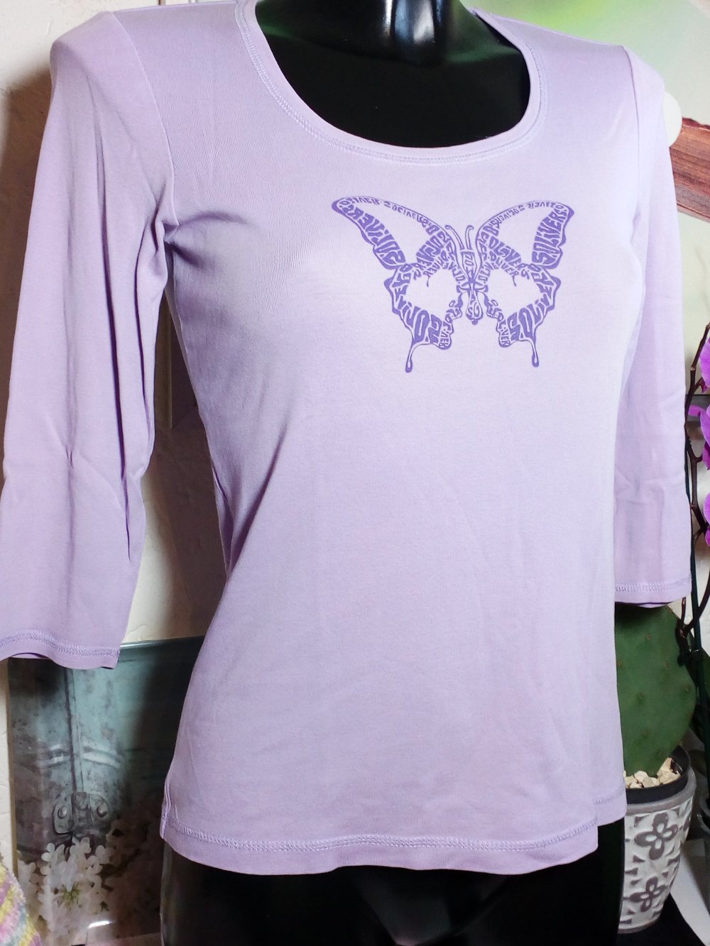 Süßes s. Oliver Shirt mit Schmetterling Print Flieder Helllila Gr 38 M Medium Purple Butterfly Shirt
