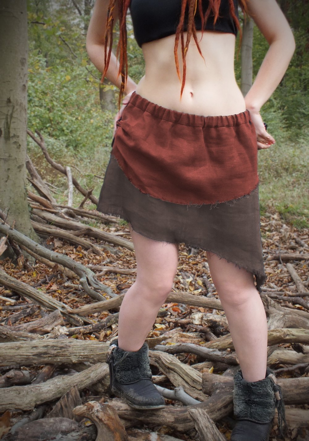 Zweilagiger Zipfel Rock aus Leinen