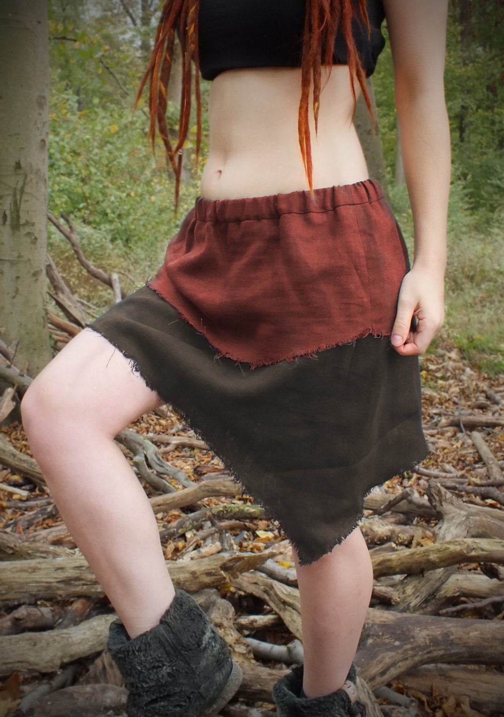 Zweilagiger Zipfel Rock aus Leinen