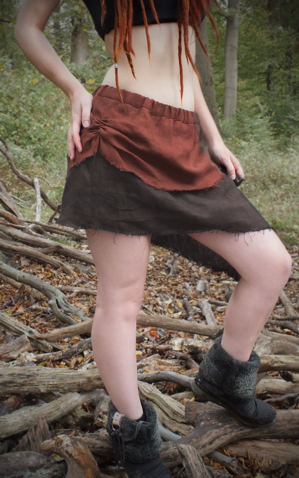 Zweilagiger Zipfel Rock aus Leinen