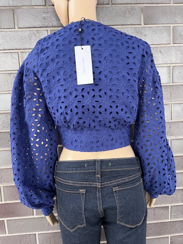 Karen Millen Cotton Broderie Button Volume Sleeves Top