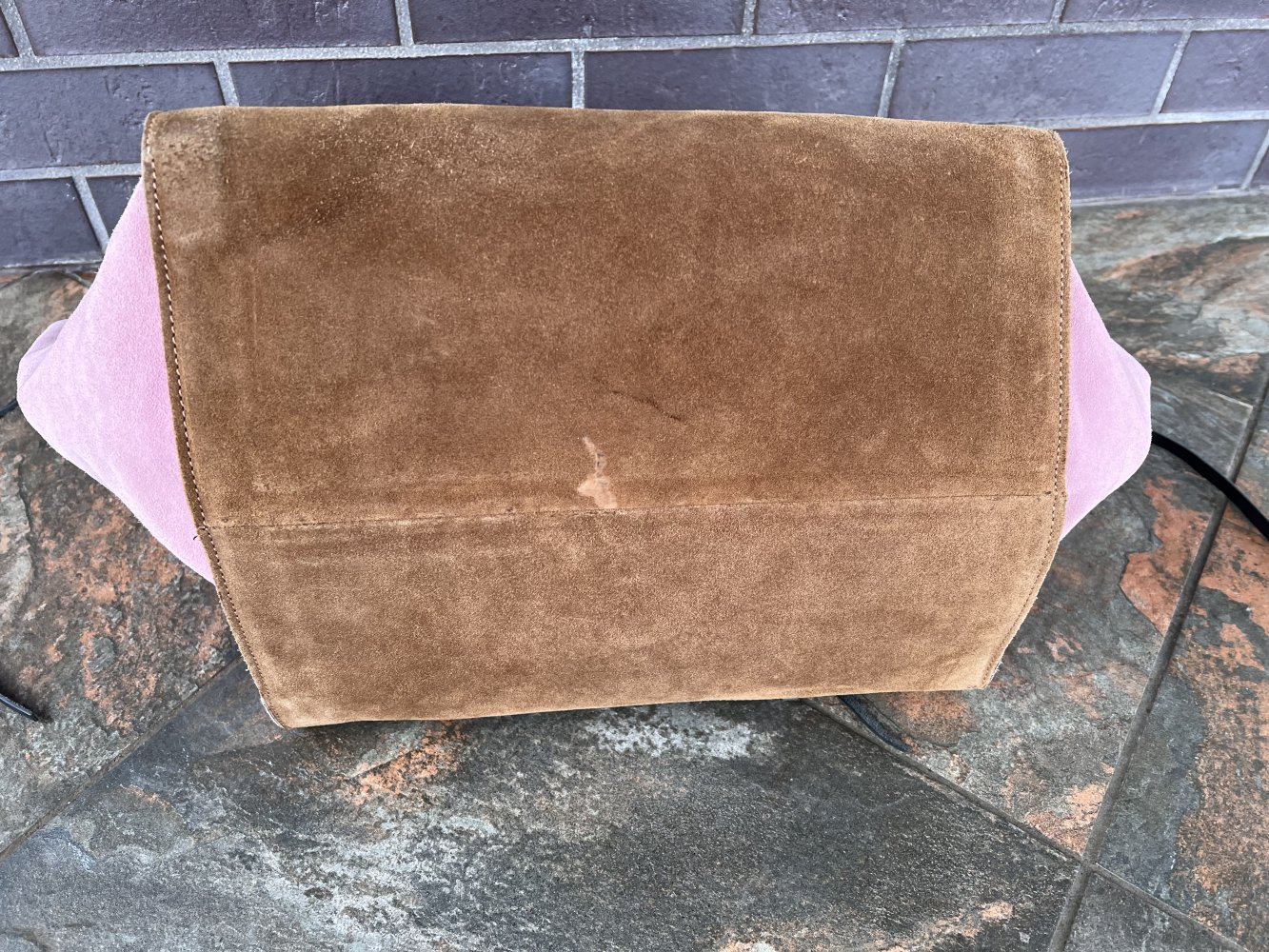 Braintropy brown and pink suede bag