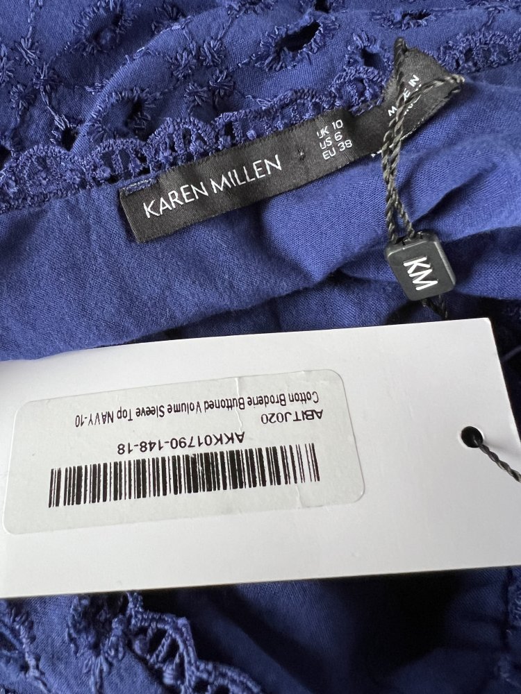 Karen Millen Cotton Broderie Button Volume Sleeves Top
