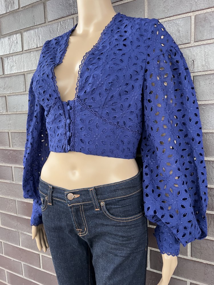 Karen Millen Cotton Broderie Button Volume Sleeves Top