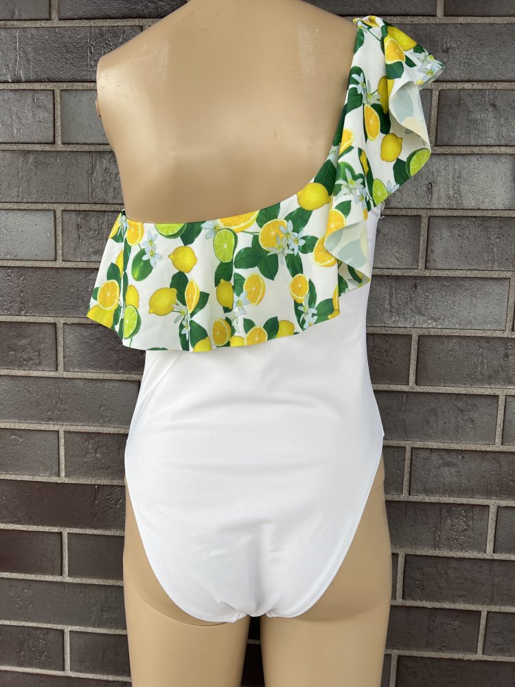 Brave Soul one shoulder swimsuit with printed citrus frill