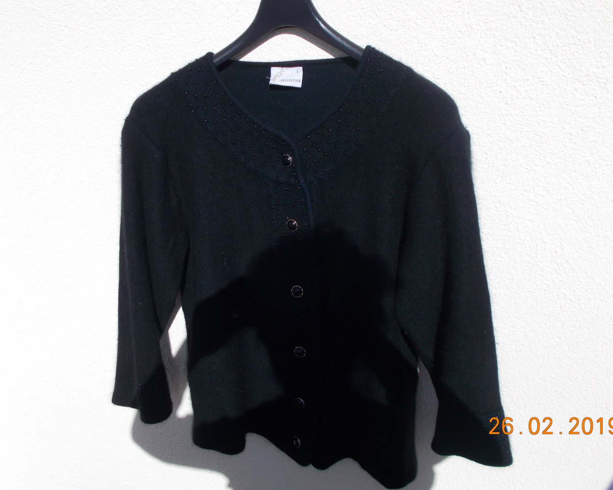 schwarze Angora/Lambswooljacke Perlen Gr.L