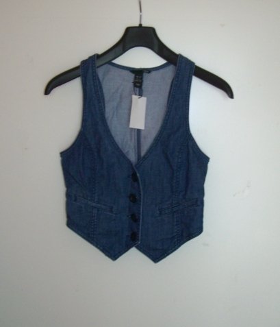 NEU JEANSWESTE GILET ÜBERZIEHER DENIM TALLIERT 34/XS UNGETRAGEN 