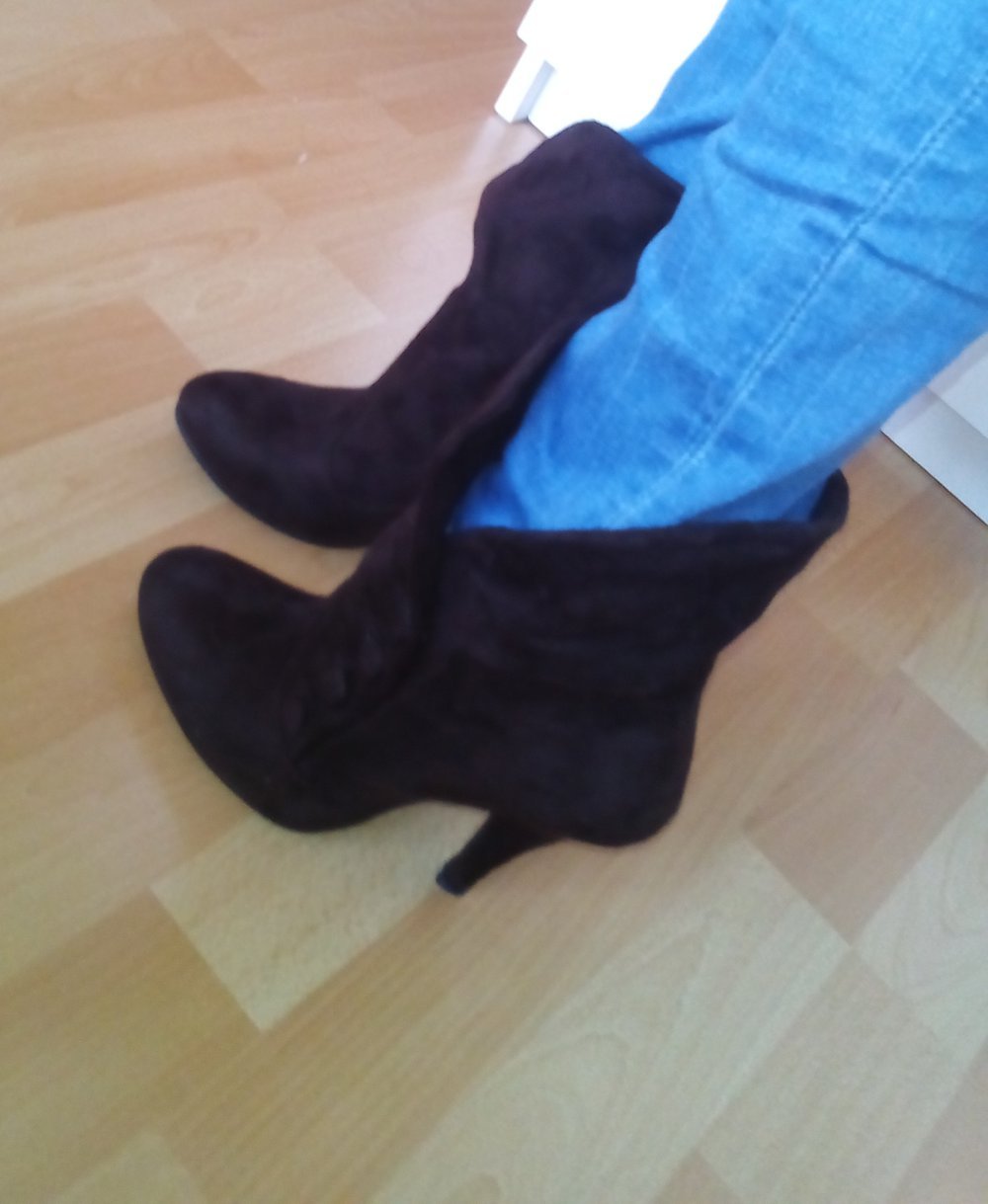 Wildleder Stiefeletten Velours Ankleboots Stiefel dunkelbraun hohe schuhe 38