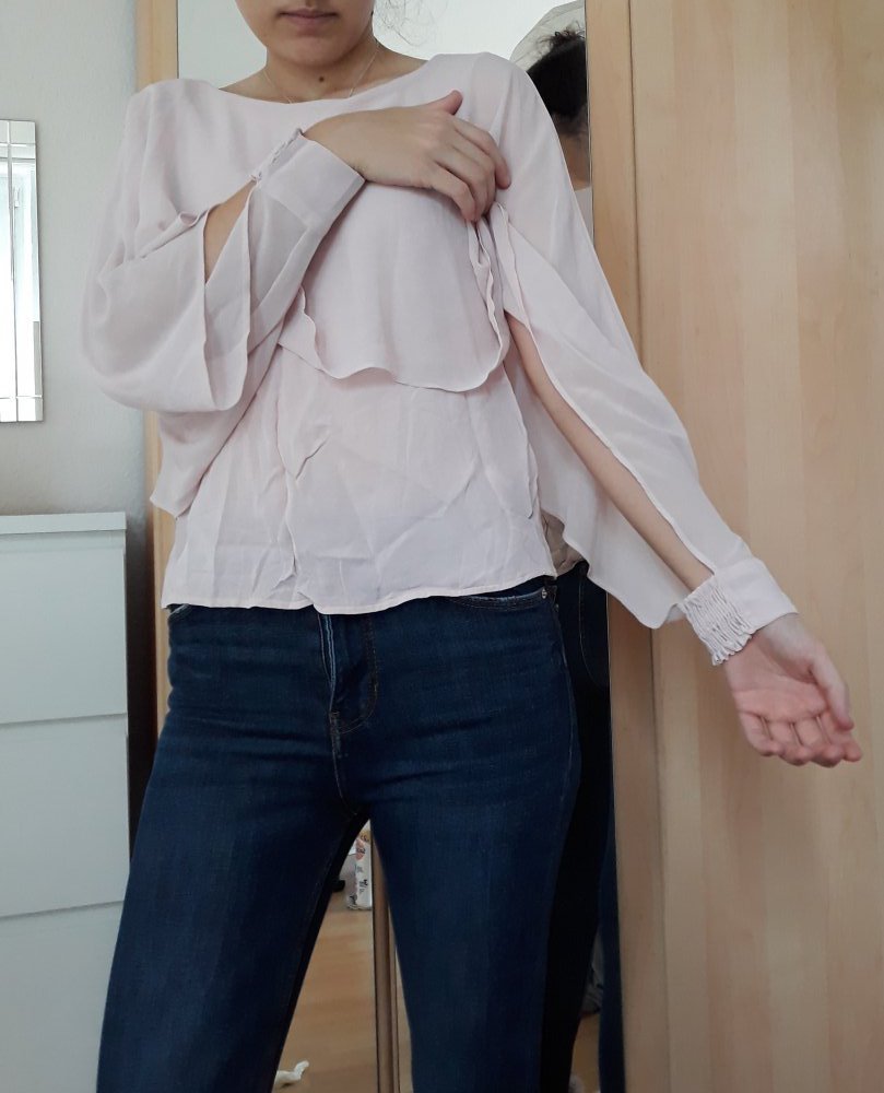 NEU BLUSE ZARA VOLANT OBERTEIL LANGÄRMLIG CHIFFON XS/34