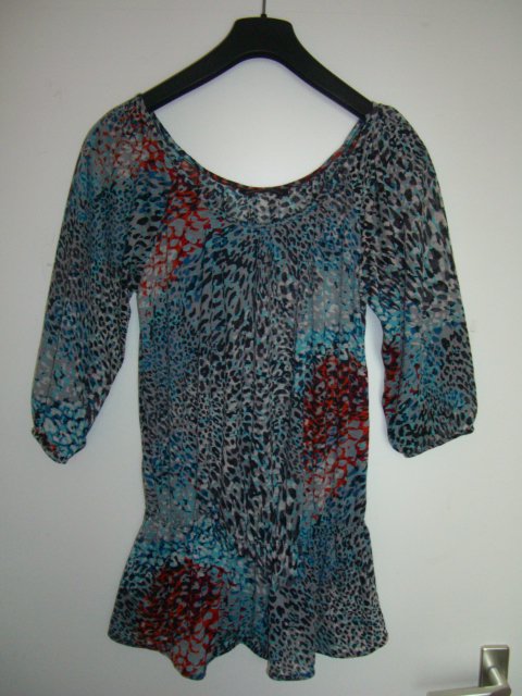 OBERTEIL BLUSE SCHULTERFREI SCHÖßCHEN MANGO GR.36/S LOCKER LANGÄRMLIG MUSTER CASUAL 