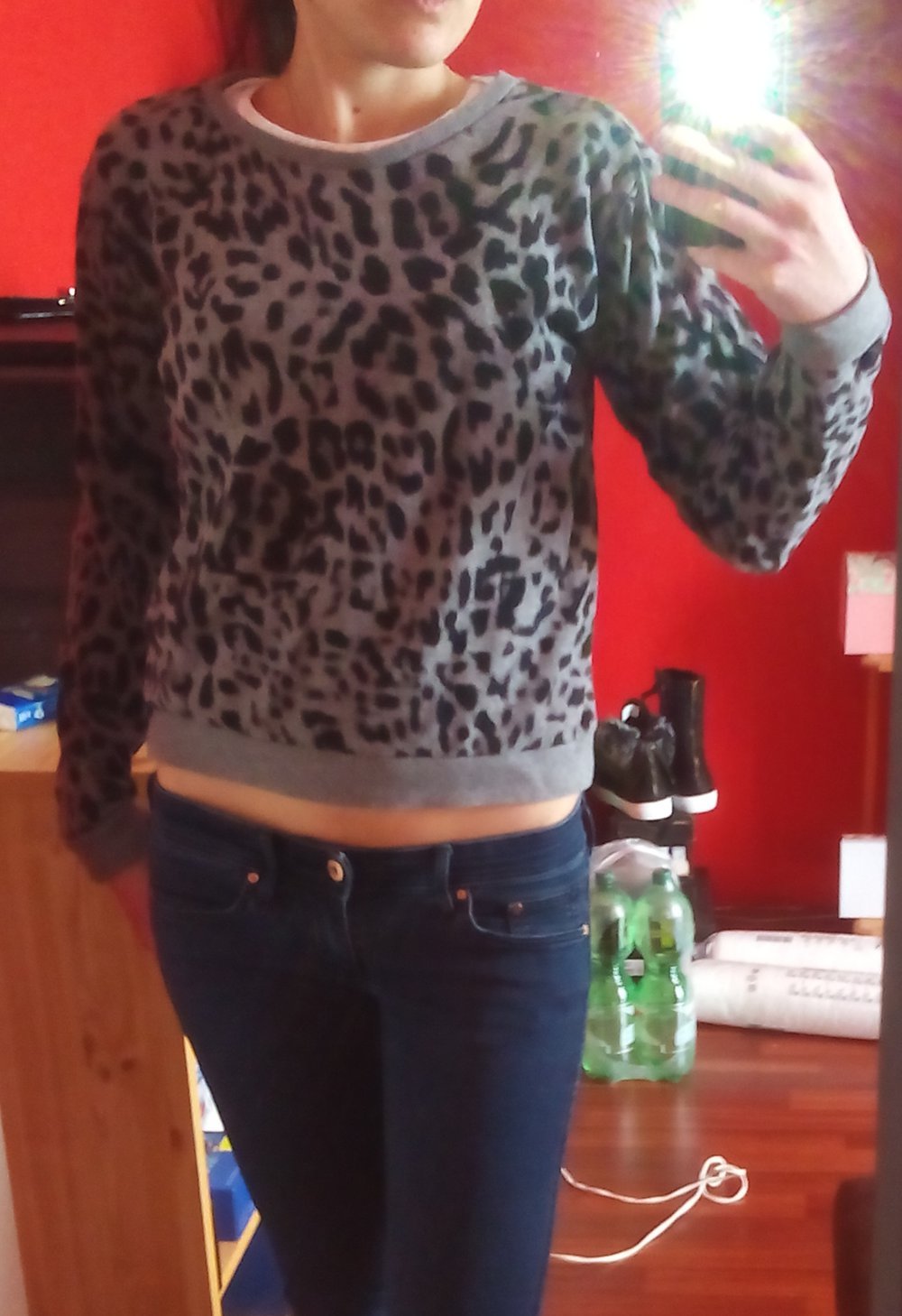 NEU SWEATER LONGSLEEVE PULLOVER OBERTEIL MUSTER LEOOPTIK 34/XS LANGÄRMLIG