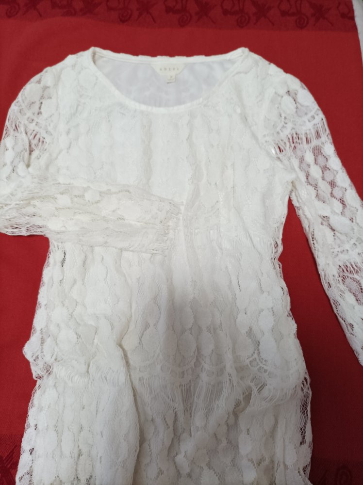Longshirt mit viel Spitze, weiß, Gr. S 36