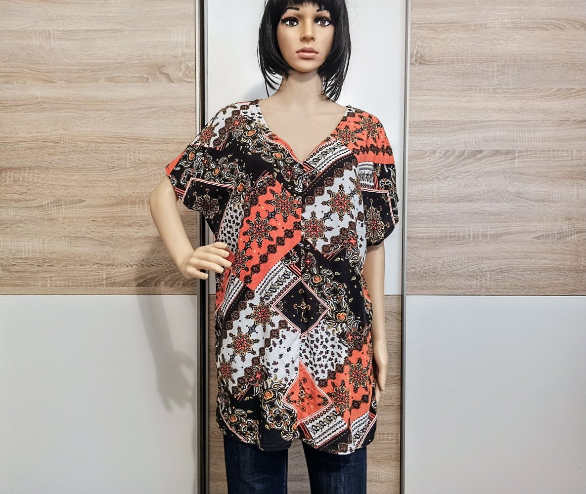 Schöne bunte Bluse mit V-Ausschnitt von Jean Pascale