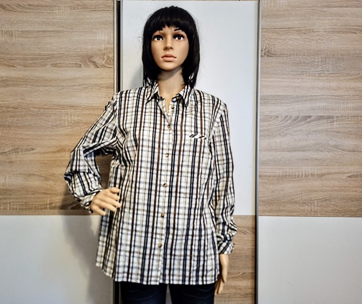 Schöne karierte Bluse Weiß/braun/gelb von Efro