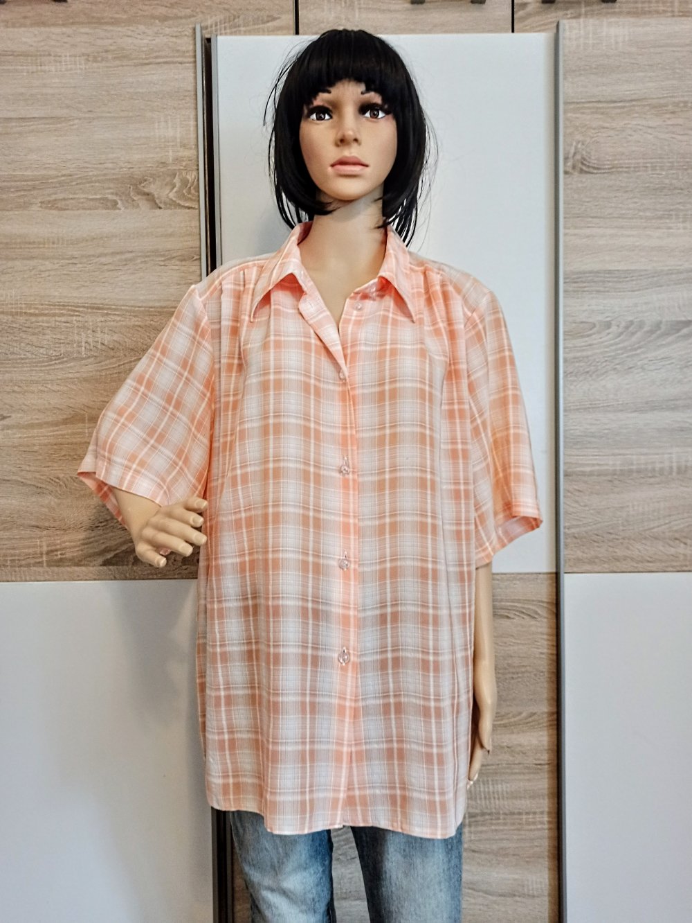 Schöne  karierte Bluse Aprikose/weiß