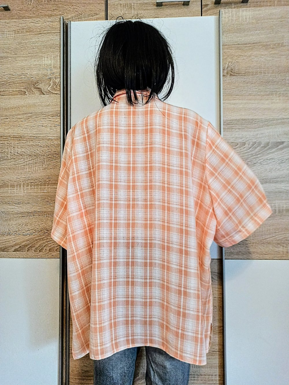 Schöne  karierte Bluse Aprikose/weiß
