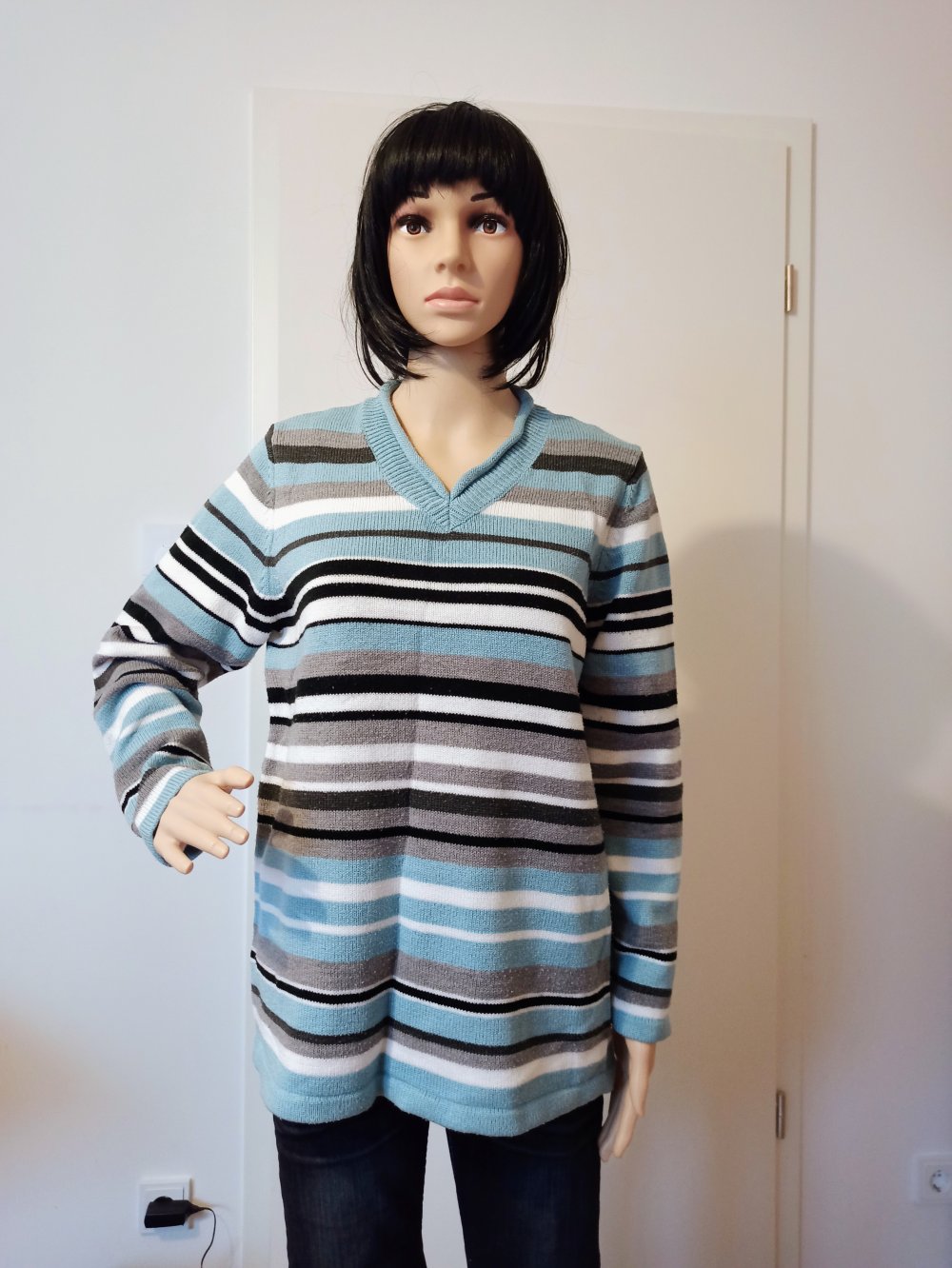 Schöner gestreifter Pullover von Paola grau/blau/schwarz/weiß