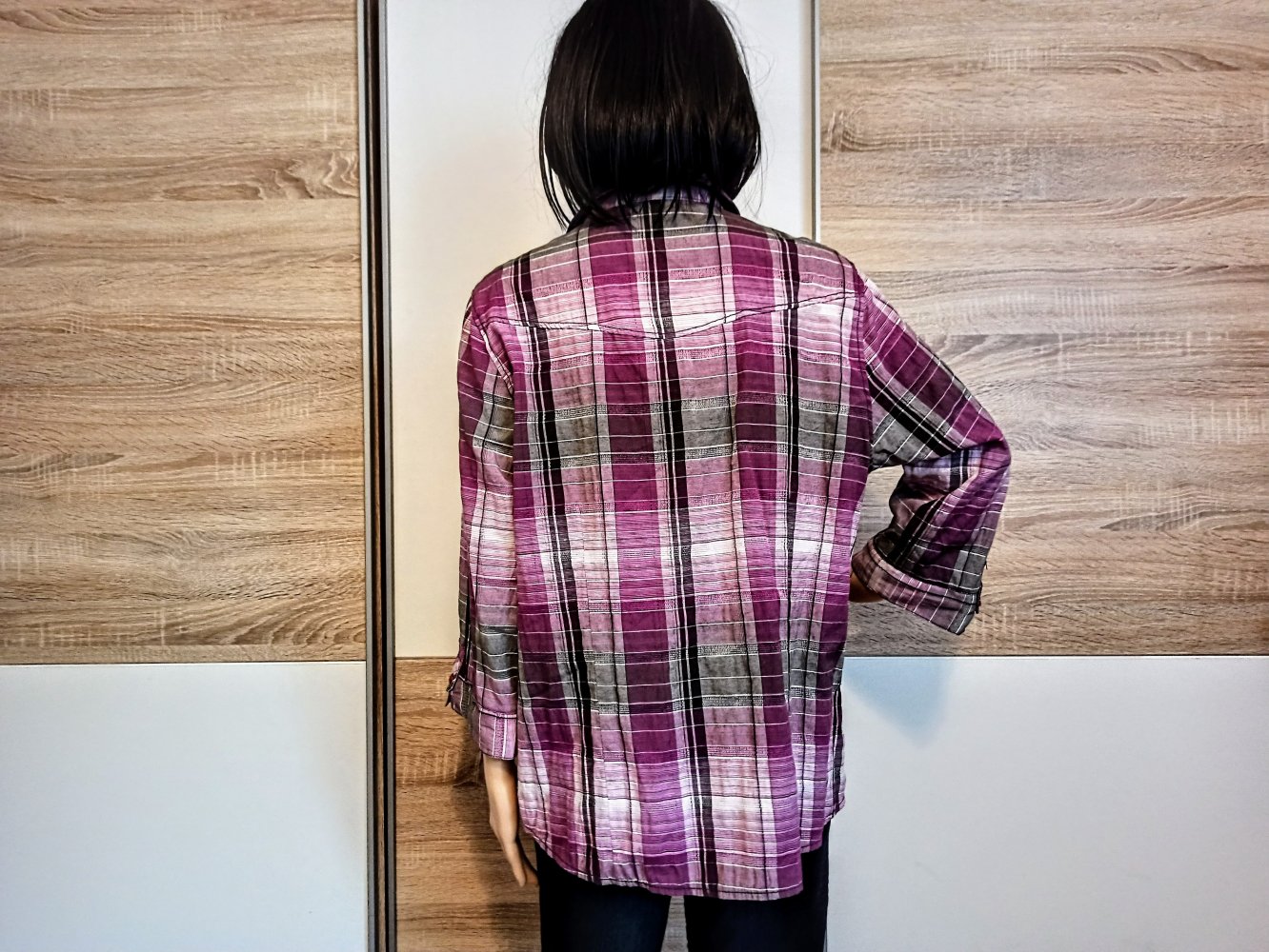 Schöne karierte Bluse lila/grau/weiß von Gina Laura