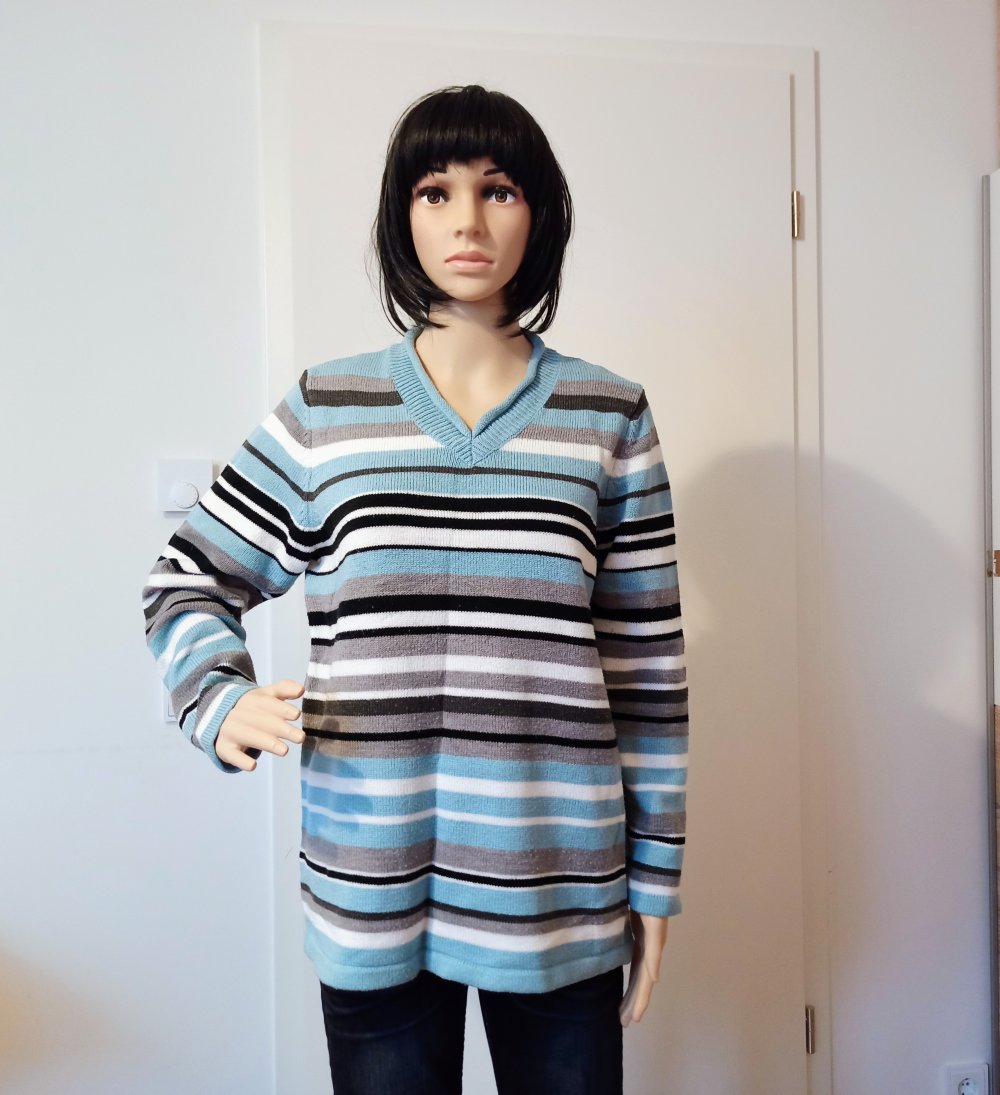 Schöner gestreifter Pullover von Paola grau/blau/schwarz/weiß