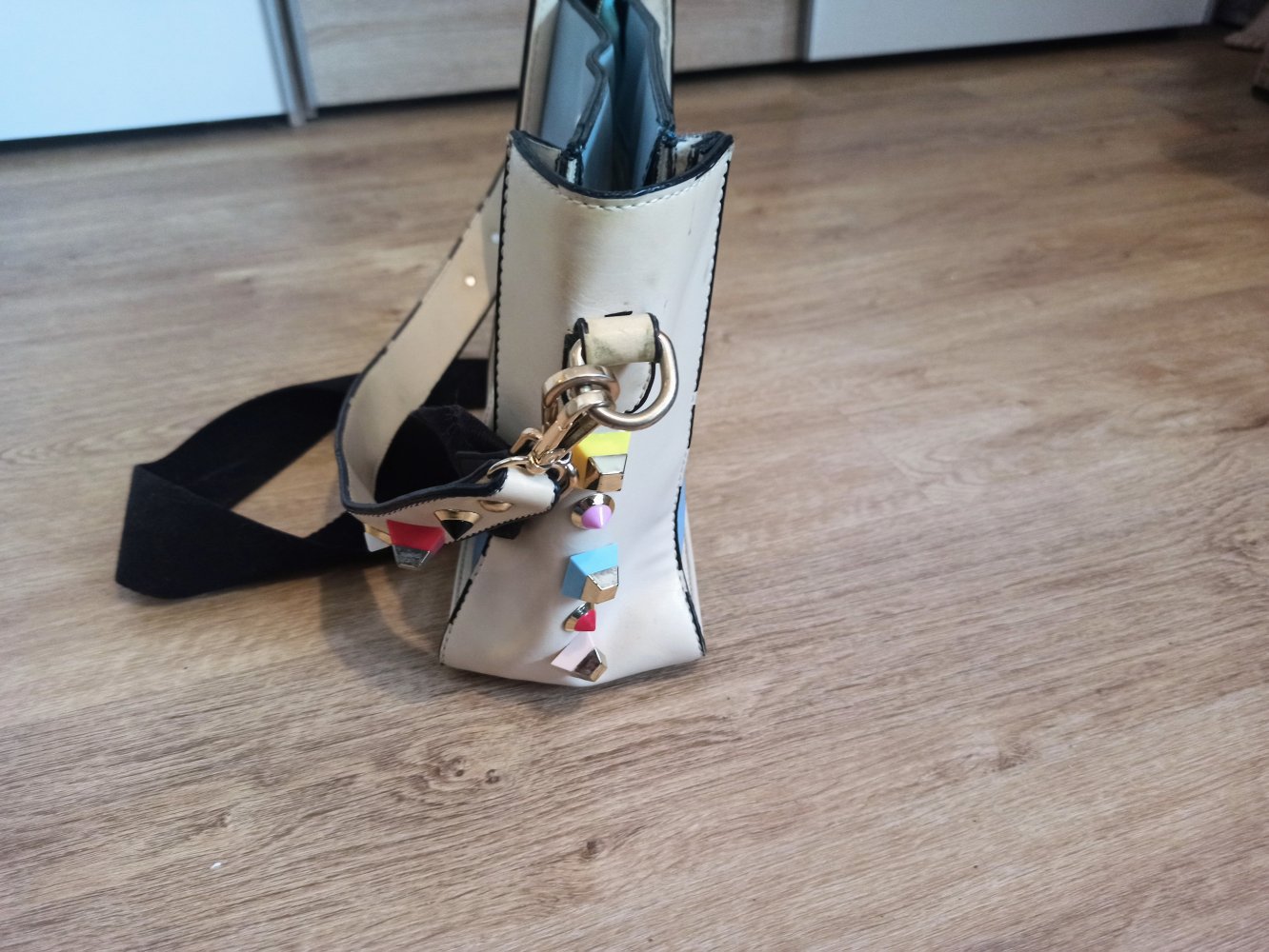 Schöne Leder-Tasche blau/creme Nas Bags