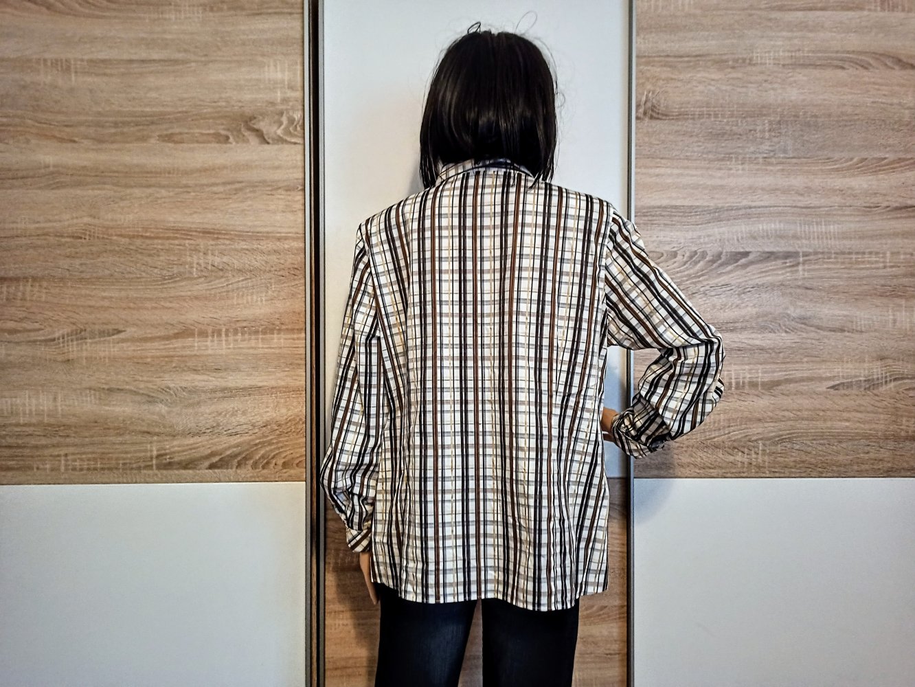 Schöne karierte Bluse Weiß/braun/gelb von Efro