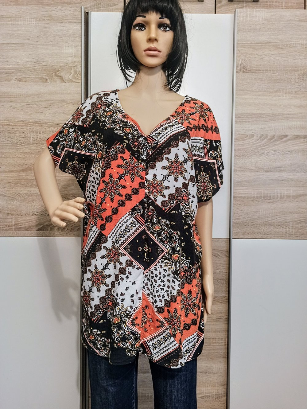 Schöne bunte Bluse mit V-Ausschnitt von Jean Pascale