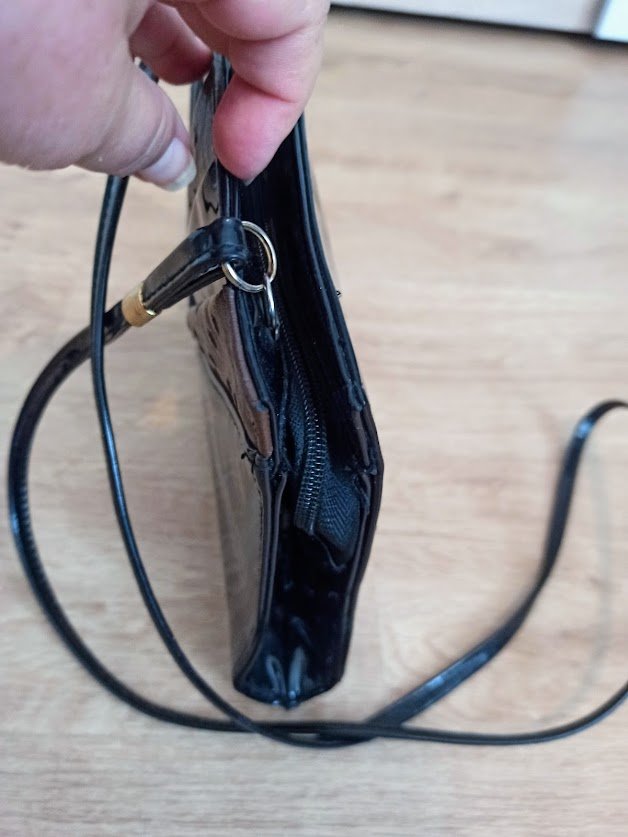 Schöne Lack-Leder Tasche braun/schwarz