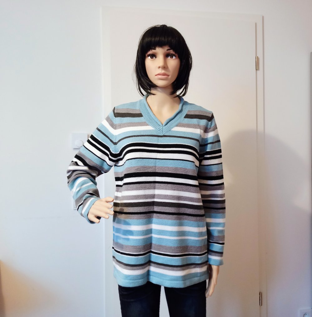 Schöner gestreifter Pullover von Paola grau/blau/schwarz/weiß