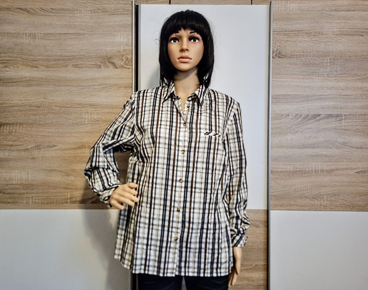 Schöne karierte Bluse Weiß/braun/gelb von Efro