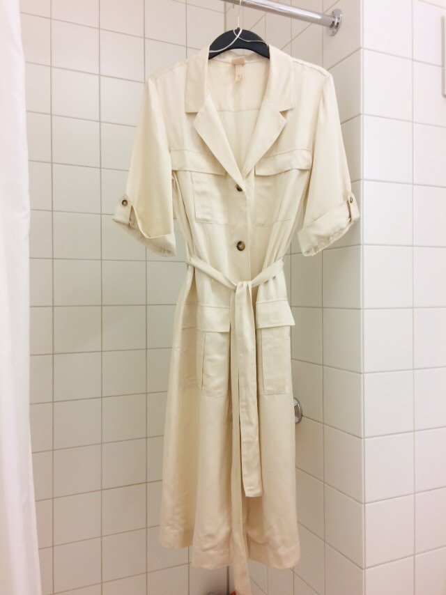 H&M Special Blogger Cargo Kleid Midi nude knielang sexy Knopfleiste seidig neu!