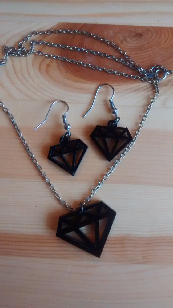 Kette und Ohrringe Ohrhänger Diamant Diamond schwarz Emo Scene 