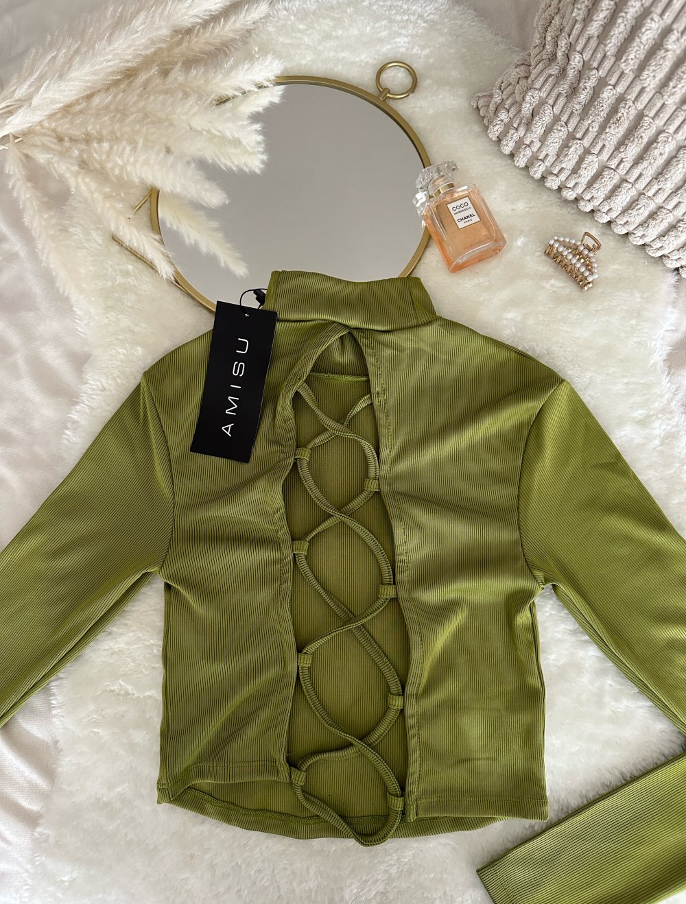 Langarm Oberteil Rückenfrei gerippt New Yorker Amisu Neu 36