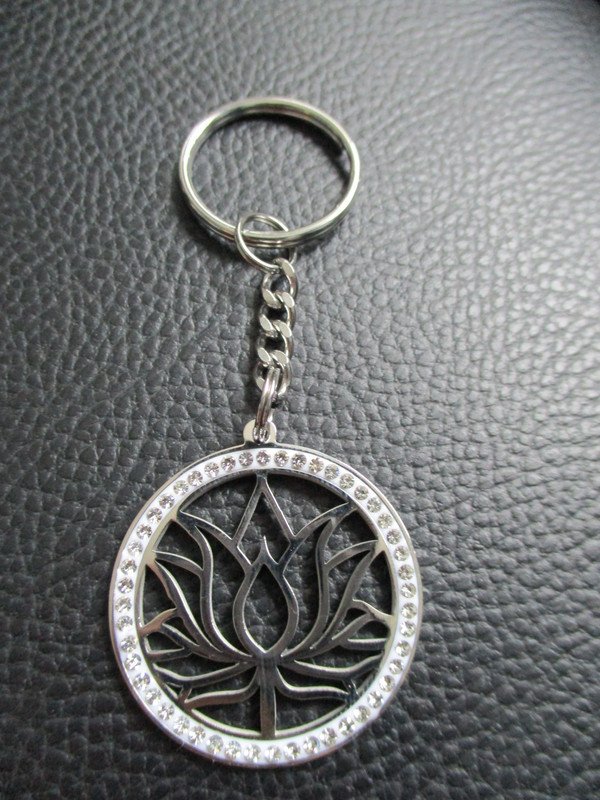 Schlüsselanhänger Anhänger Lotusblume mit Strass silber