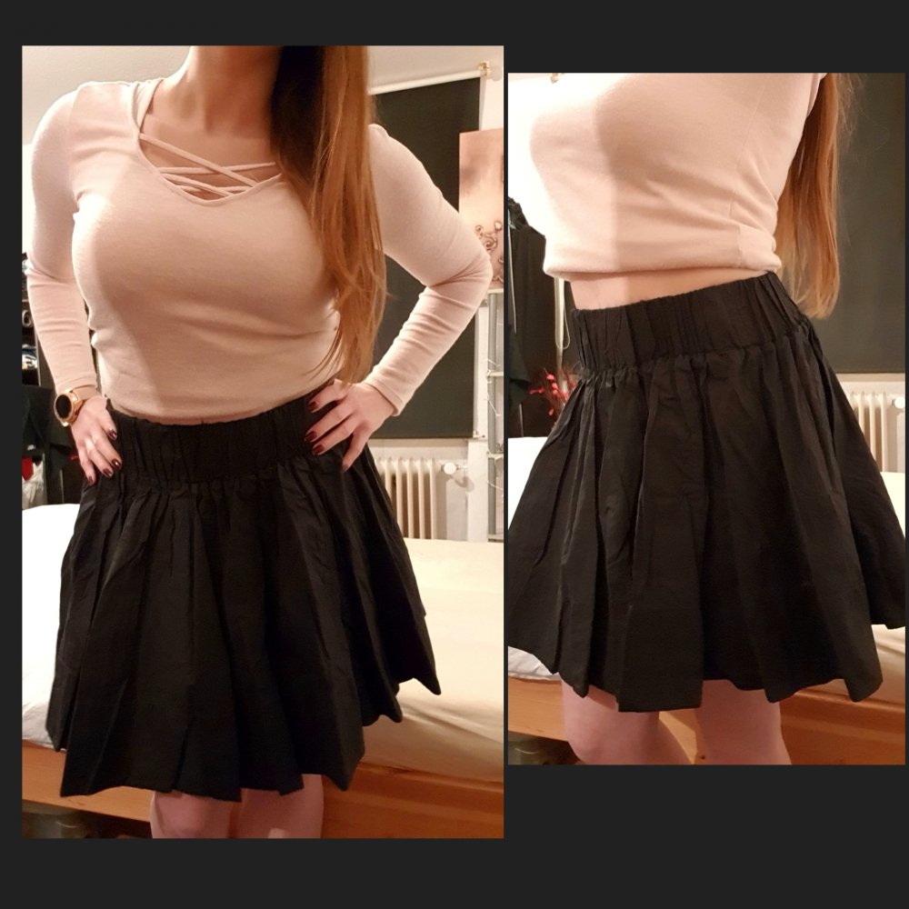 Neu H&M schwarzer Leinen Skaterrock Glockenrock S/M 36 38