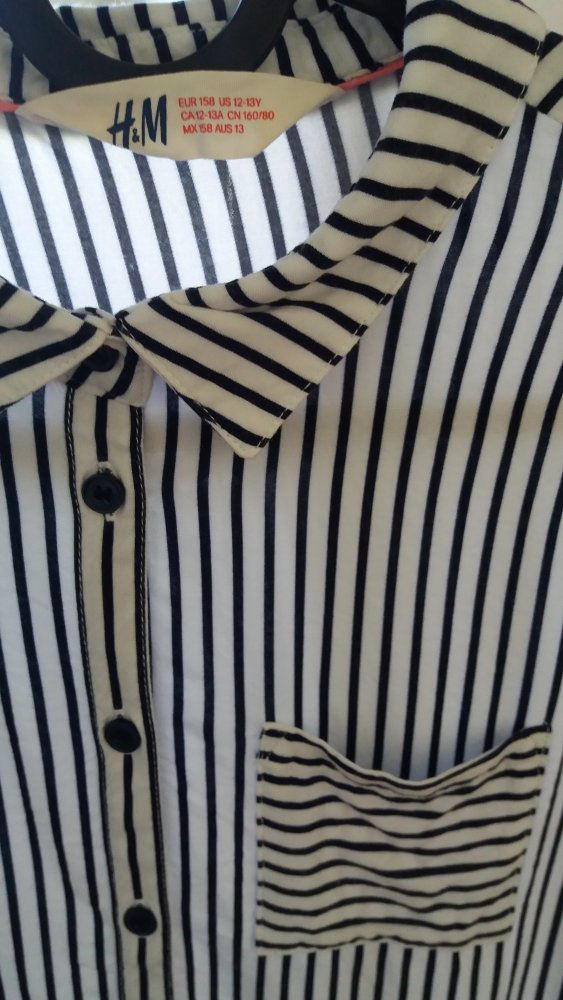 H&M Mädchen gestreift weiß-schwarz Hemd Gr.158 12-13 Jahre