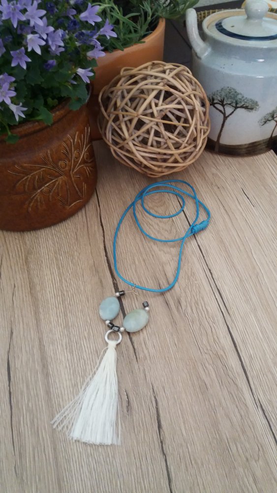 Damen Handmade Edelstein Kette mit Aventurin und Quaste.