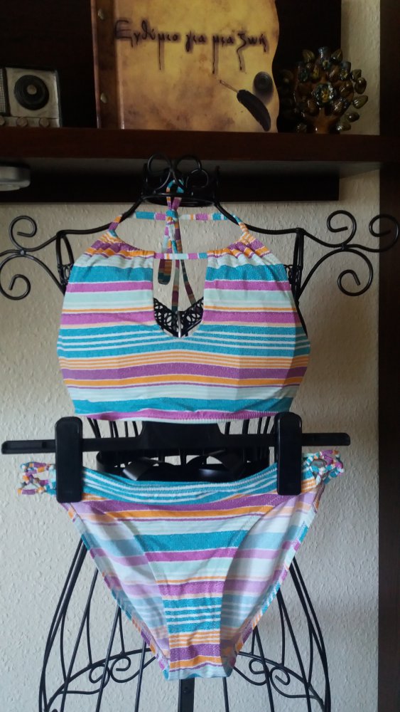 Mädchen gestreiftes Bustier Bikini Gr. 146-158, 12-13 Jahre