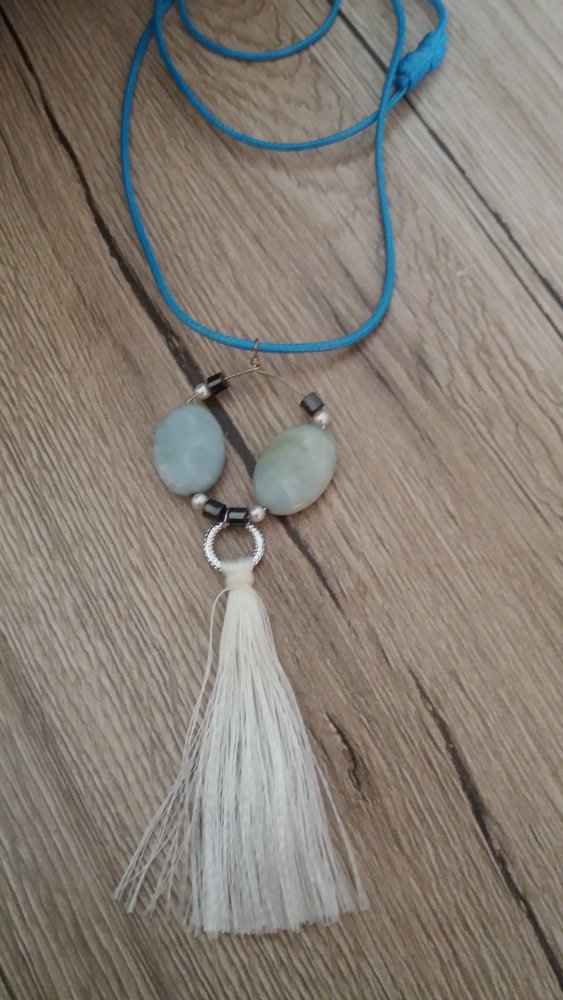 Damen Handmade Edelstein Kette mit Aventurin und Quaste.