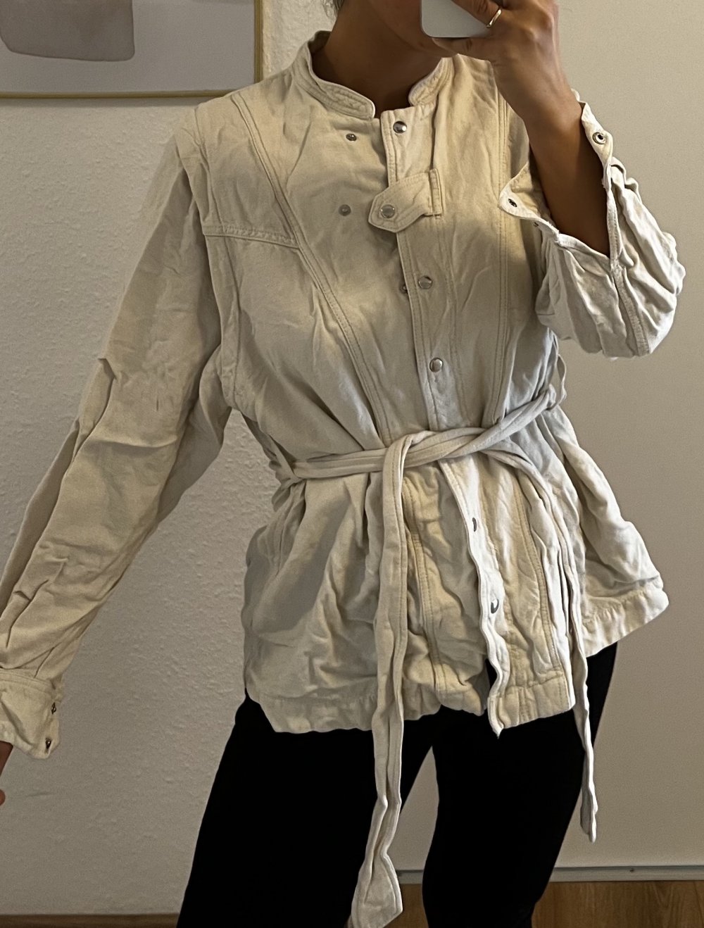 Jeansbluse mit bindegürtel