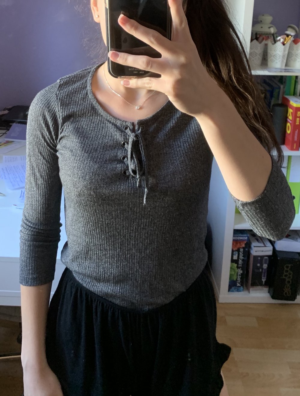 3/4 Ärmel Oberteil Grau