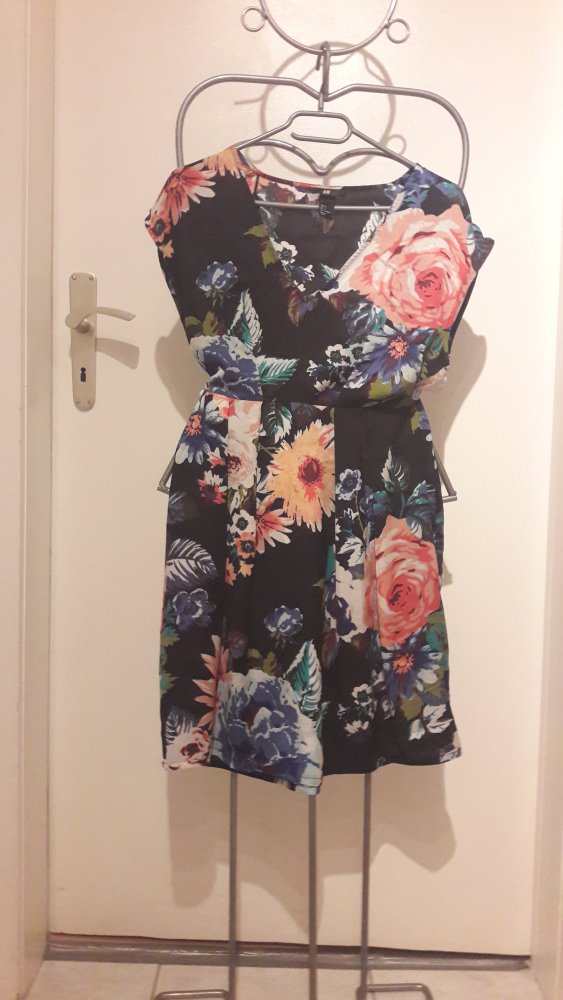 Sommerkleid luftig schwarz / bunt mit Blumenmuster Gr.36